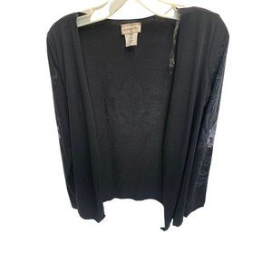 California Girlz Womens Size Medium Black Cardigan Open Front Shirt Top Full Pri